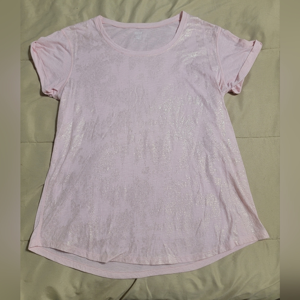 A.N.A Women's Baby Pink T-sshirt with Metallic Glitter Pattern - Size XL